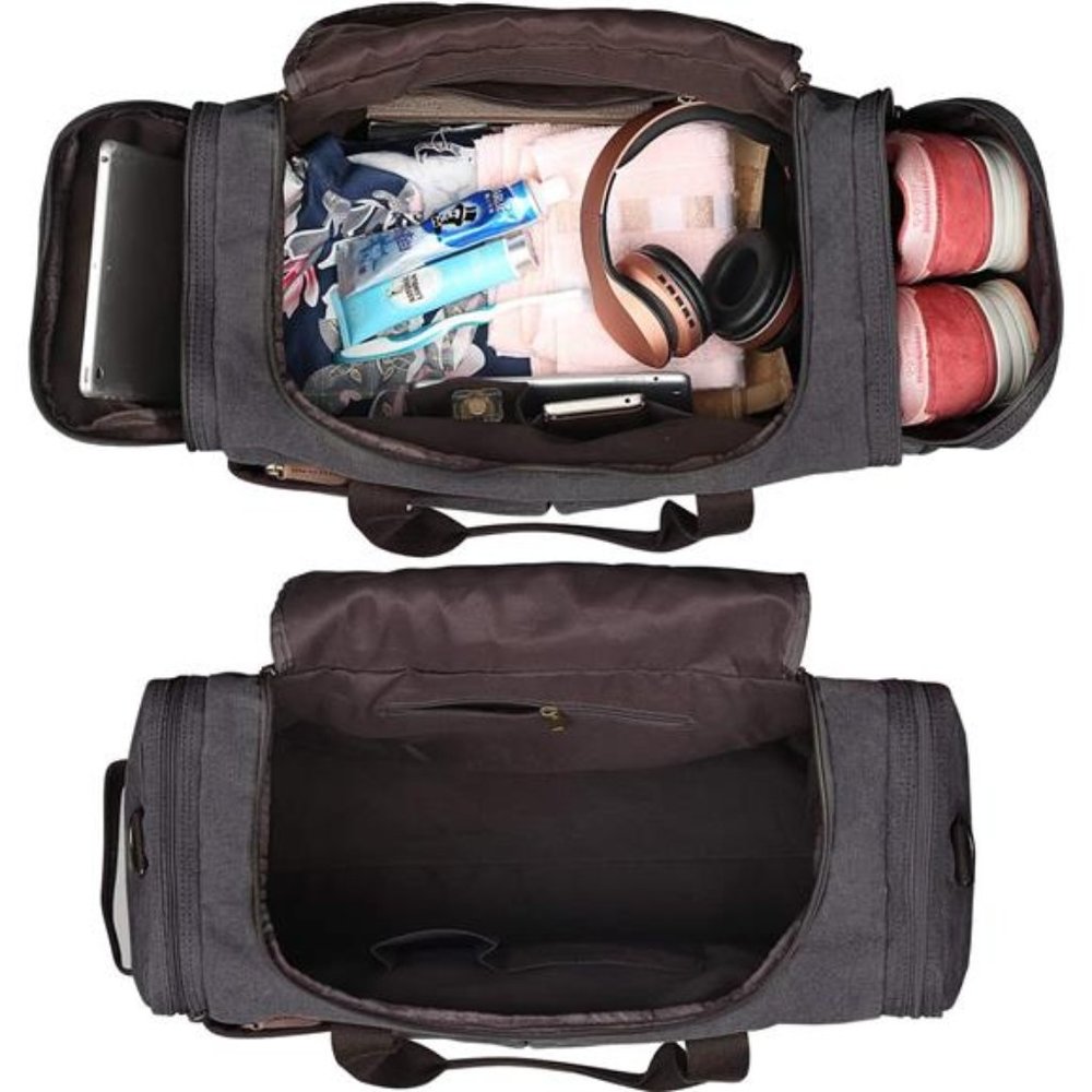 S-Zone Canvas Duffel Bag Travel Weekend Overnight Bag W/ Shoes Compartment (Men)